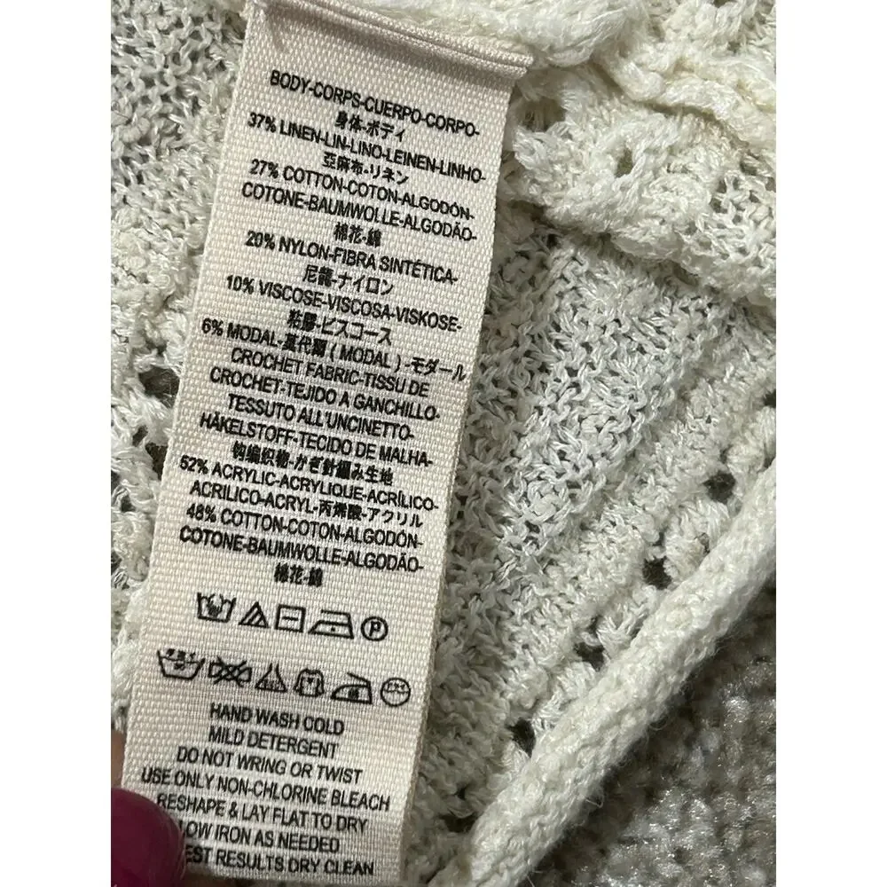 Free People Women's XS Someday Crochet Yolk‎ Sweater Ivory Oversized